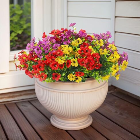 12 PCS Fake Greenery Shrubs Faux Flowers Plants Plastic Flowers for Decoration Colorful Silk Flowers with Eucalyptus Leaf Likely Artificial Eucalyptus Branches(Red, Purple, Yellow) in Saudi Arabia