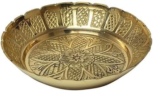 Set of 3 small Nakshi Plate, Decorative Brass Indian Prasad Plate Katori for Pooja Utensils Item Articles for Indian Traditional Festival Decorations Pooja Kit (Size:- 3" Diameter)(Gold) in Saudi Arabia