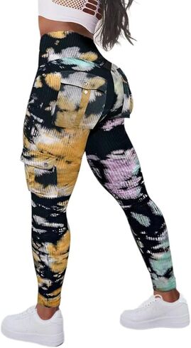 Flamingals Seamless Butt Lifting Leggings with Flap Pockets Workout Colorblock Cargo Leggings for Women in Saudi Arabia
