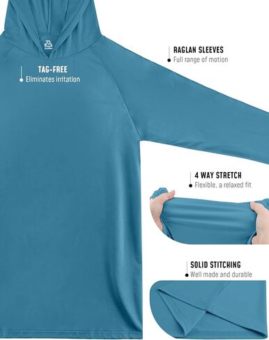 Mens UPF 50+ Sun Protection Hoodie Shirt Long Sleeve Rash Guard Fishing Outdoor Running Sun UV Shirts Lightweight Quick Dry in Saudi Arabia
