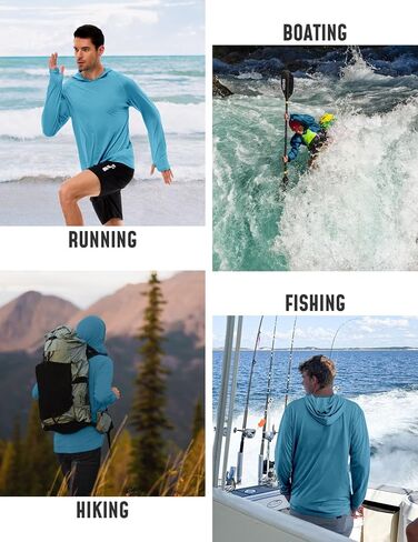 Mens UPF 50+ Sun Protection Hoodie Shirt Long Sleeve Rash Guard Fishing Outdoor Running Sun UV Shirts Lightweight Quick Dry in Saudi Arabia