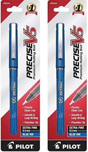 أقلام PILOT Precise V5 Premium Rolling Ball Stick، نقطة دقيقة للغاية (0.5 مم)، حبر أزرق، عدد واحد (35344) (عبوة من قطعتين) in Kuwait