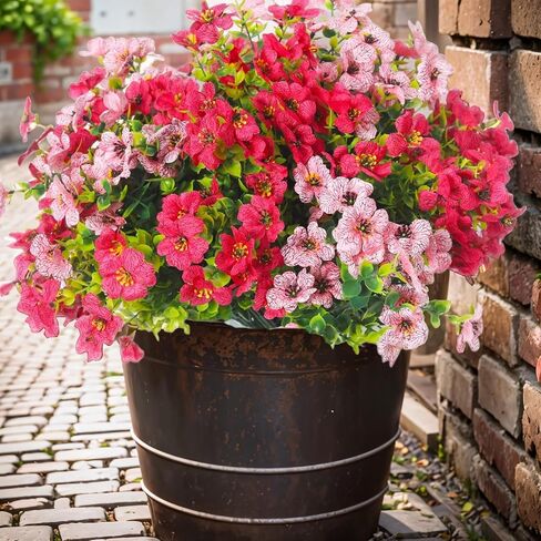 12 PCS Fake Greenery Shrubs Faux Flowers Plants Plastic Flowers for Decoration Colorful Silk Flowers with Eucalyptus Leaf Likely Artificial Eucalyptus Branches(Red, Purple, Yellow) in Saudi Arabia