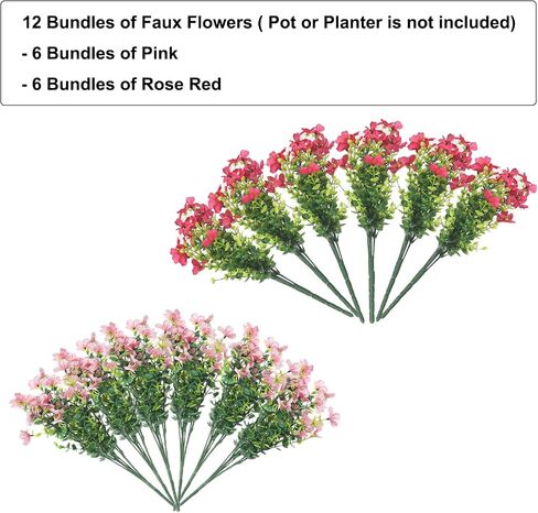 12 PCS Fake Greenery Shrubs Faux Flowers Plants Plastic Flowers for Decoration Colorful Silk Flowers with Eucalyptus Leaf Likely Artificial Eucalyptus Branches(Red, Purple, Yellow) in Saudi Arabia