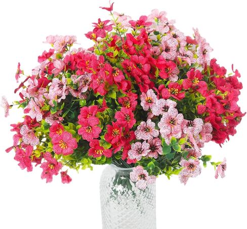 12 PCS Fake Greenery Shrubs Faux Flowers Plants Plastic Flowers for Decoration Colorful Silk Flowers with Eucalyptus Leaf Likely Artificial Eucalyptus Branches(Red, Purple, Yellow) in Saudi Arabia