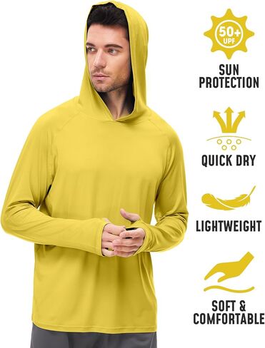 Mens UPF 50+ Sun Protection Hoodie Shirt Long Sleeve Rash Guard Fishing Outdoor Running Sun UV Shirts Lightweight Quick Dry in Saudi Arabia