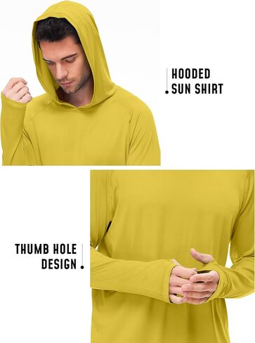 Mens UPF 50+ Sun Protection Hoodie Shirt Long Sleeve Rash Guard Fishing Outdoor Running Sun UV Shirts Lightweight Quick Dry in Saudi Arabia
