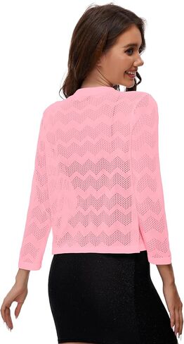 Satuun Women's 3/4 Sleeve Crochet Shrugs Lightweight Open Front Cropped Knit Cardigan Tops in Saudi Arabia