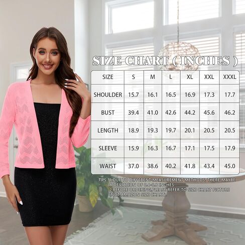 Satuun Women's 3/4 Sleeve Crochet Shrugs Lightweight Open Front Cropped Knit Cardigan Tops in Saudi Arabia
