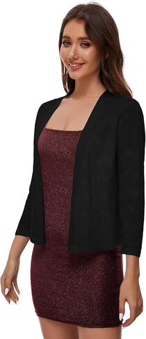 Satuun Women's 3/4 Sleeve Crochet Shrugs Lightweight Open Front Cropped Knit Cardigan Tops in Saudi Arabia