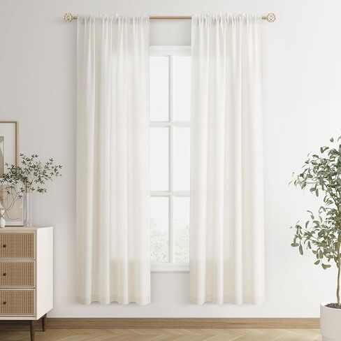 Olive Green Linen Semi Sheer Curtains 84 Inch Length for Living Bedroom 2 Panels Rod Pocket Light Filetring Privacy Linen Blend Cotton Textured Rustic Farmhouse Decor Drapes for Dining Room, W52xL84 in Kuwait