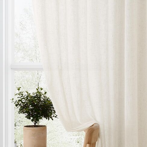 Olive Green Linen Semi Sheer Curtains 84 Inch Length for Living Bedroom 2 Panels Rod Pocket Light Filetring Privacy Linen Blend Cotton Textured Rustic Farmhouse Decor Drapes for Dining Room, W52xL84 in Kuwait