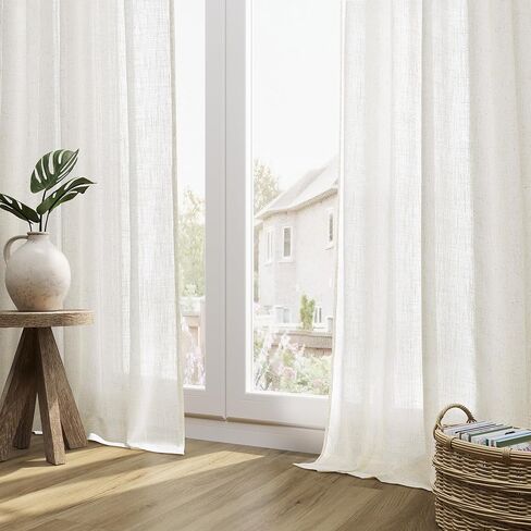 Olive Green Linen Semi Sheer Curtains 84 Inch Length for Living Bedroom 2 Panels Rod Pocket Light Filetring Privacy Linen Blend Cotton Textured Rustic Farmhouse Decor Drapes for Dining Room, W52xL84 in Kuwait