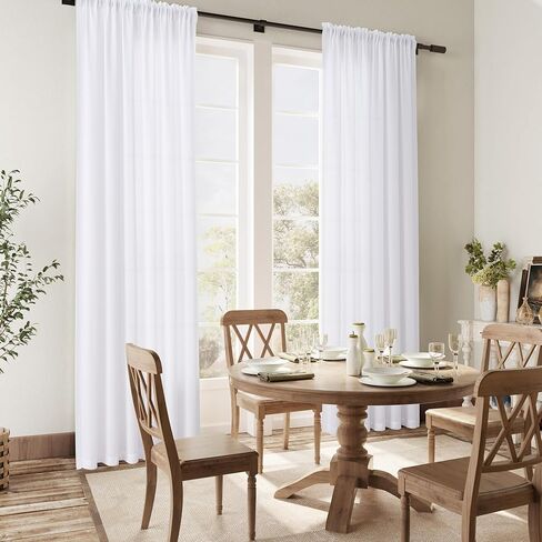 Olive Green Linen Semi Sheer Curtains 84 Inch Length for Living Bedroom 2 Panels Rod Pocket Light Filetring Privacy Linen Blend Cotton Textured Rustic Farmhouse Decor Drapes for Dining Room, W52xL84 in Kuwait