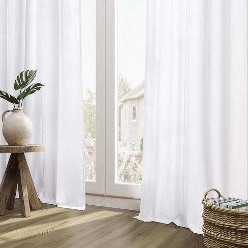 Olive Green Linen Semi Sheer Curtains 84 Inch Length for Living Bedroom 2 Panels Rod Pocket Light Filetring Privacy Linen Blend Cotton Textured Rustic Farmhouse Decor Drapes for Dining Room, W52xL84 in Kuwait