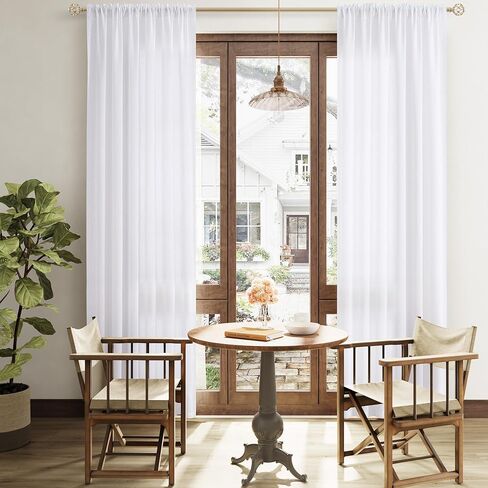 Olive Green Linen Semi Sheer Curtains 84 Inch Length for Living Bedroom 2 Panels Rod Pocket Light Filetring Privacy Linen Blend Cotton Textured Rustic Farmhouse Decor Drapes for Dining Room, W52xL84 in Kuwait