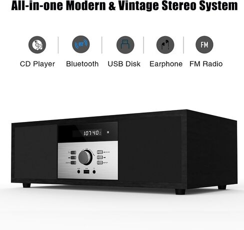 Nostalgic Bluetooth Stereo System for Home, WISCENT Vintage Micro HiFi Systems CD Player,with Bluetooth Audio Streaming,FM Radio,USB Port,Aux-in,Earphone Port (Brown CD Player) in Saudi Arabia