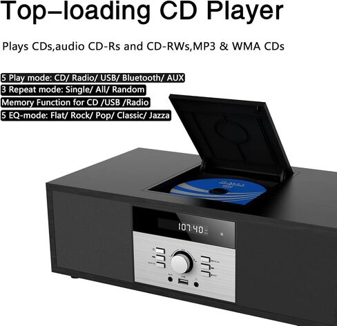 Nostalgic Bluetooth Stereo System for Home, WISCENT Vintage Micro HiFi Systems CD Player,with Bluetooth Audio Streaming,FM Radio,USB Port,Aux-in,Earphone Port (Brown CD Player) in Saudi Arabia