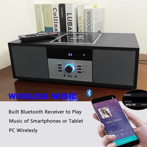 Nostalgic Bluetooth Stereo System for Home, WISCENT Vintage Micro HiFi Systems CD Player,with Bluetooth Audio Streaming,FM Radio,USB Port,Aux-in,Earphone Port (Brown CD Player) in Saudi Arabia