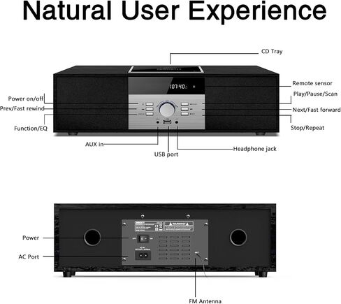 Nostalgic Bluetooth Stereo System for Home, WISCENT Vintage Micro HiFi Systems CD Player,with Bluetooth Audio Streaming,FM Radio,USB Port,Aux-in,Earphone Port (Brown CD Player) in Saudi Arabia