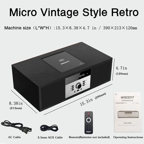 Nostalgic Bluetooth Stereo System for Home, WISCENT Vintage Micro HiFi Systems CD Player,with Bluetooth Audio Streaming,FM Radio,USB Port,Aux-in,Earphone Port (Brown CD Player) in Saudi Arabia