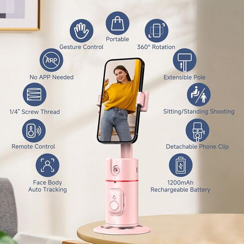 Auto Face Tracking Tripod, No App, Smart Shooting Phone Holder with Remote, 360° Rotation Body Phone Camera Mount with Phone Holder Body Smart Tracking Tripod for Vlog/TIK Tok in Kuwait