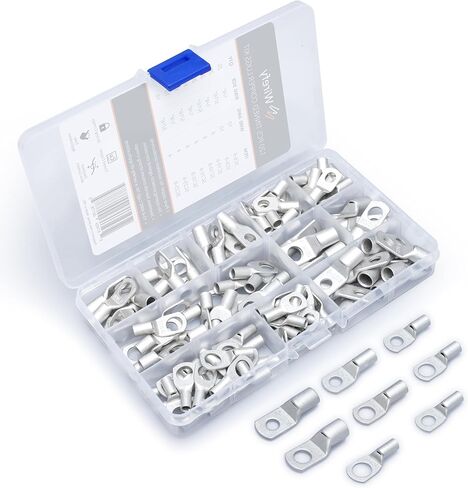 طقم عروات الأسلاك النحاسية المعلبة 30 قطعة من Wirefy - عروات البطارية - أطراف كابل البطارية المجعدة - أطراف حلقية - مقياس 6-2 in Kuwait