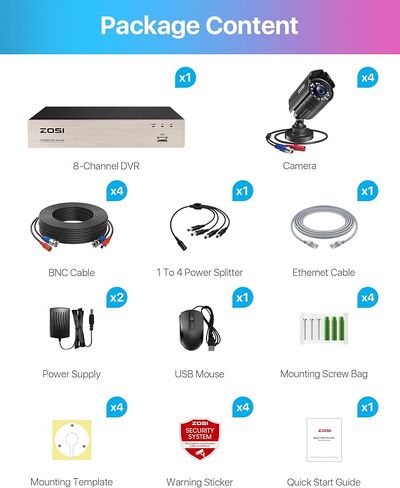 ZOSI 3K Lite 8CH Security Camera System with AI Human/Vehicle Detection,Night Vision,H.265+ 5MP 8Channel CCTV DVR with 1TB Hard Drive,8pcs 1920TVL 1080p Outdoor Indoor Cameras,for Home 24/7 Recording in Kuwait