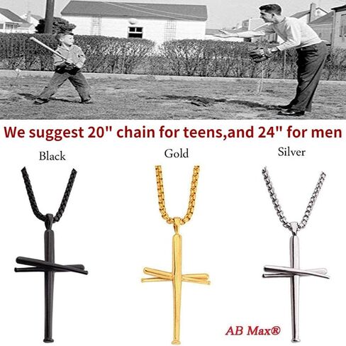 AB Max Baseball Cross Necklace for Boys - Stainless Steel Cross Necklace for Men Women Girls Baseball Chain in Saudi Arabia