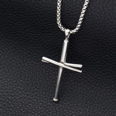 AB Max Baseball Cross Necklace for Boys - Stainless Steel Cross Necklace for Men Women Girls Baseball Chain in Saudi Arabia