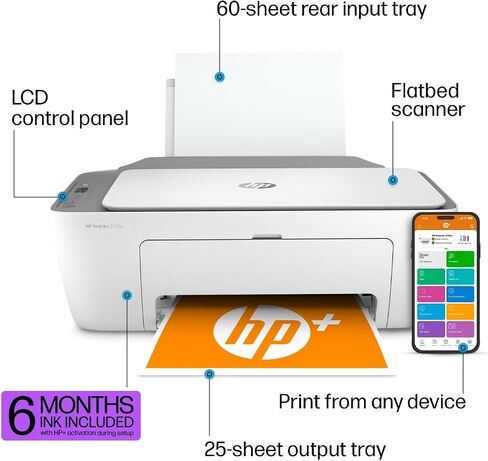 طابعة HP DeskJet 2855e اللاسلكية الكل في واحد ملونة نافثة للحبر، ماسح ضوئي، ناسخة، الأفضل للمنزل، 3 أشهر من الحبر (588S5A) in Saudi Arabia
