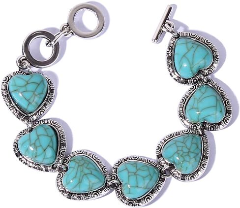 Caiyao Vintage Enthic Turquoise Heart Bracelet Retro Peach Love Natural Kallaite Stone Bangle for Women Girl Jewelry Accessories in Saudi Arabia