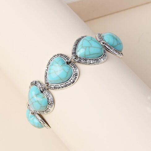 Caiyao Vintage Enthic Turquoise Heart Bracelet Retro Peach Love Natural Kallaite Stone Bangle for Women Girl Jewelry Accessories in Saudi Arabia
