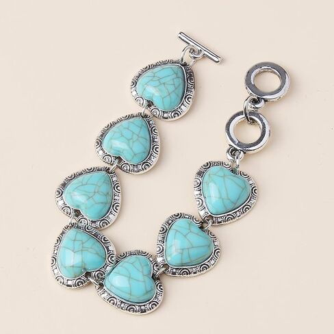 Caiyao Vintage Enthic Turquoise Heart Bracelet Retro Peach Love Natural Kallaite Stone Bangle for Women Girl Jewelry Accessories in Saudi Arabia