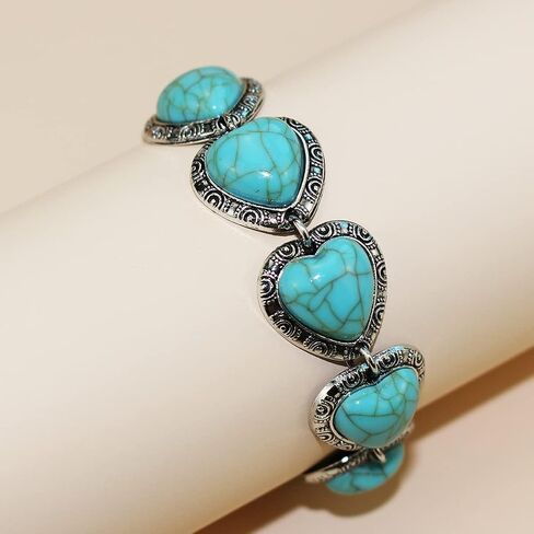 Caiyao Vintage Enthic Turquoise Heart Bracelet Retro Peach Love Natural Kallaite Stone Bangle for Women Girl Jewelry Accessories in Saudi Arabia