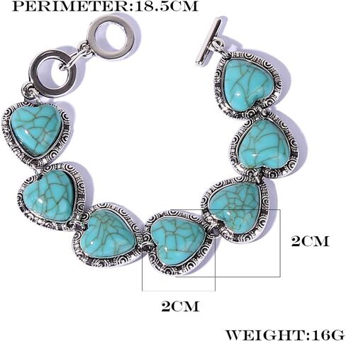 Caiyao Vintage Enthic Turquoise Heart Bracelet Retro Peach Love Natural Kallaite Stone Bangle for Women Girl Jewelry Accessories in Saudi Arabia