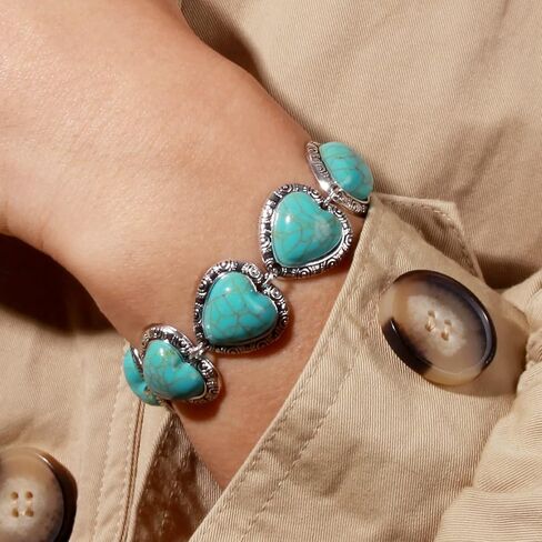 Caiyao Vintage Enthic Turquoise Heart Bracelet Retro Peach Love Natural Kallaite Stone Bangle for Women Girl Jewelry Accessories in Saudi Arabia