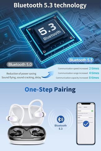 سماعات أذن لاسلكية GJB، تشغيل 60 ساعة بلوتوث 5.3، سماعات رأس لاسلكية بخاصية إلغاء الضوضاء مع شاشة LED للبطارية، مكالمات واضحة للميكروفون، سماعات أذن بلوتوث مقاومة للماء IPX7 لممارسة التمارين الرياضية in Kuwait