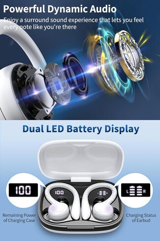 سماعات أذن لاسلكية GJB، تشغيل 60 ساعة بلوتوث 5.3، سماعات رأس لاسلكية بخاصية إلغاء الضوضاء مع شاشة LED للبطارية، مكالمات واضحة للميكروفون، سماعات أذن بلوتوث مقاومة للماء IPX7 لممارسة التمارين الرياضية in Kuwait