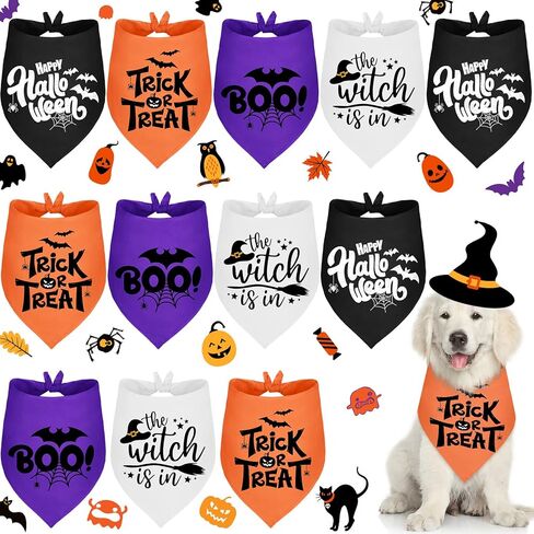12 حزمة من عصابات الهالوين للعطلات للكلاب، مرايل على شكل مثلث قابل للعكس للكلاب، مريلة للكلاب من قماش باندانا مخصص قابل للتعديل مع أنماط بومة على شكل شبكة العنكبوت الخفافيش، 25 × 17 × 17 بوصة in Kuwait
