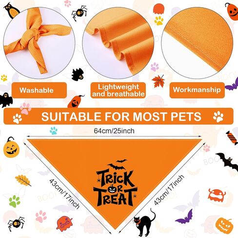 12 حزمة من عصابات الهالوين للعطلات للكلاب، مرايل على شكل مثلث قابل للعكس للكلاب، مريلة للكلاب من قماش باندانا مخصص قابل للتعديل مع أنماط بومة على شكل شبكة العنكبوت الخفافيش، 25 × 17 × 17 بوصة in Kuwait
