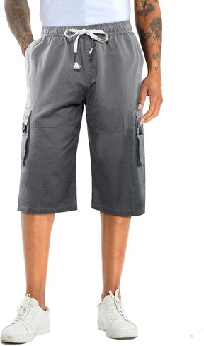 APTRO Men's Long Cargo Shorts 14" Elastic Waistband Casual Cotton Shorts Work Shorts Mid Calf Shorts in Saudi Arabia