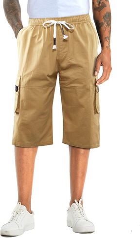APTRO Men's Long Cargo Shorts 14" Elastic Waistband Casual Cotton Shorts Work Shorts Mid Calf Shorts in Saudi Arabia