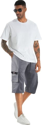 APTRO Men's Long Cargo Shorts 14" Elastic Waistband Casual Cotton Shorts Work Shorts Mid Calf Shorts in Saudi Arabia