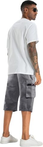 APTRO Men's Long Cargo Shorts 14" Elastic Waistband Casual Cotton Shorts Work Shorts Mid Calf Shorts in Saudi Arabia