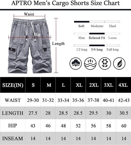 APTRO Men's Long Cargo Shorts 14" Elastic Waistband Casual Cotton Shorts Work Shorts Mid Calf Shorts in Saudi Arabia