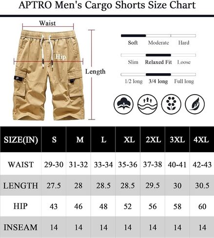 APTRO Men's Long Cargo Shorts 14" Elastic Waistband Casual Cotton Shorts Work Shorts Mid Calf Shorts in Saudi Arabia