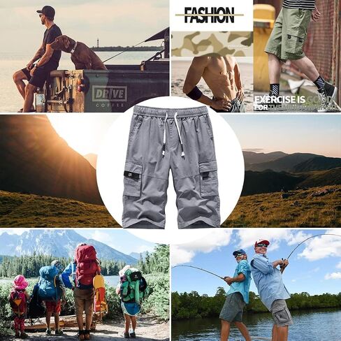 APTRO Men's Long Cargo Shorts 14" Elastic Waistband Casual Cotton Shorts Work Shorts Mid Calf Shorts in Saudi Arabia