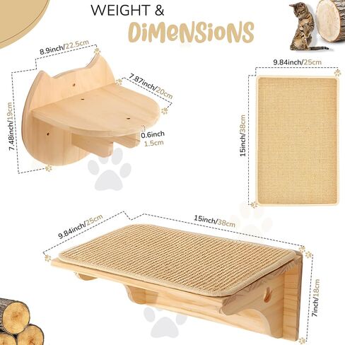 ZIRAO, Cat Wall Shelves Reinforced with Sisal Mat + 3 Wall Steps + Toy, Cat Wall Steps, Cat Climbing Shelves Solid Wood for Sleeping, Playing and Scratching (Cat Wall Shelves Sisal) in Saudi Arabia