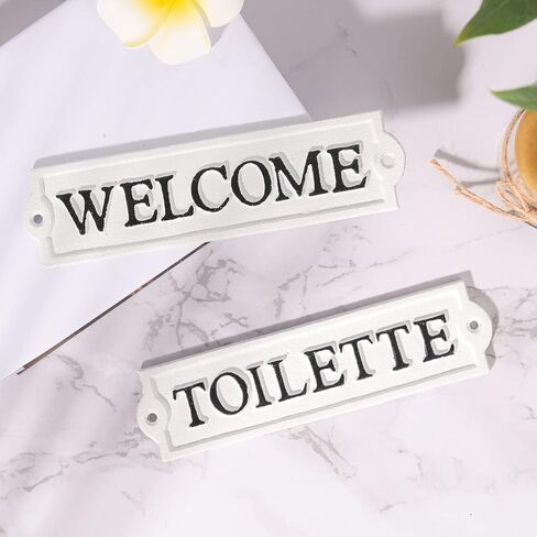 Sungmor Heavy Duty Cast Iron Door Toilet Sign - White Plaque Bathroom Sign Wall Decor - Decorative Restroom Sign for Home, Office, Store or Restaurant - 1PC PACK & 8.3x2.2Inch. in Saudi Arabia